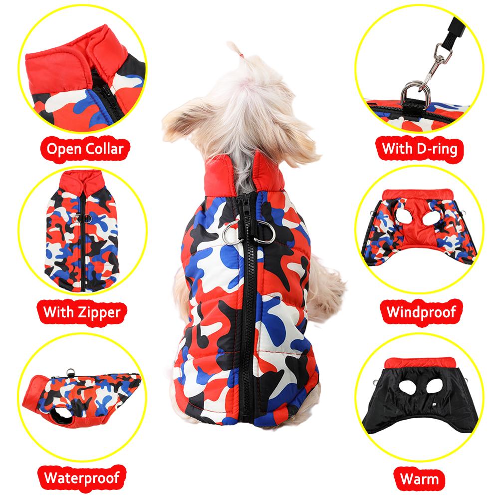 Winter Small Dog Jacket Waterproof Printed Puppy Cloth Camouflage Pet Padded Overalls D-ring Sleeveless Dog Vest Coat for Cats