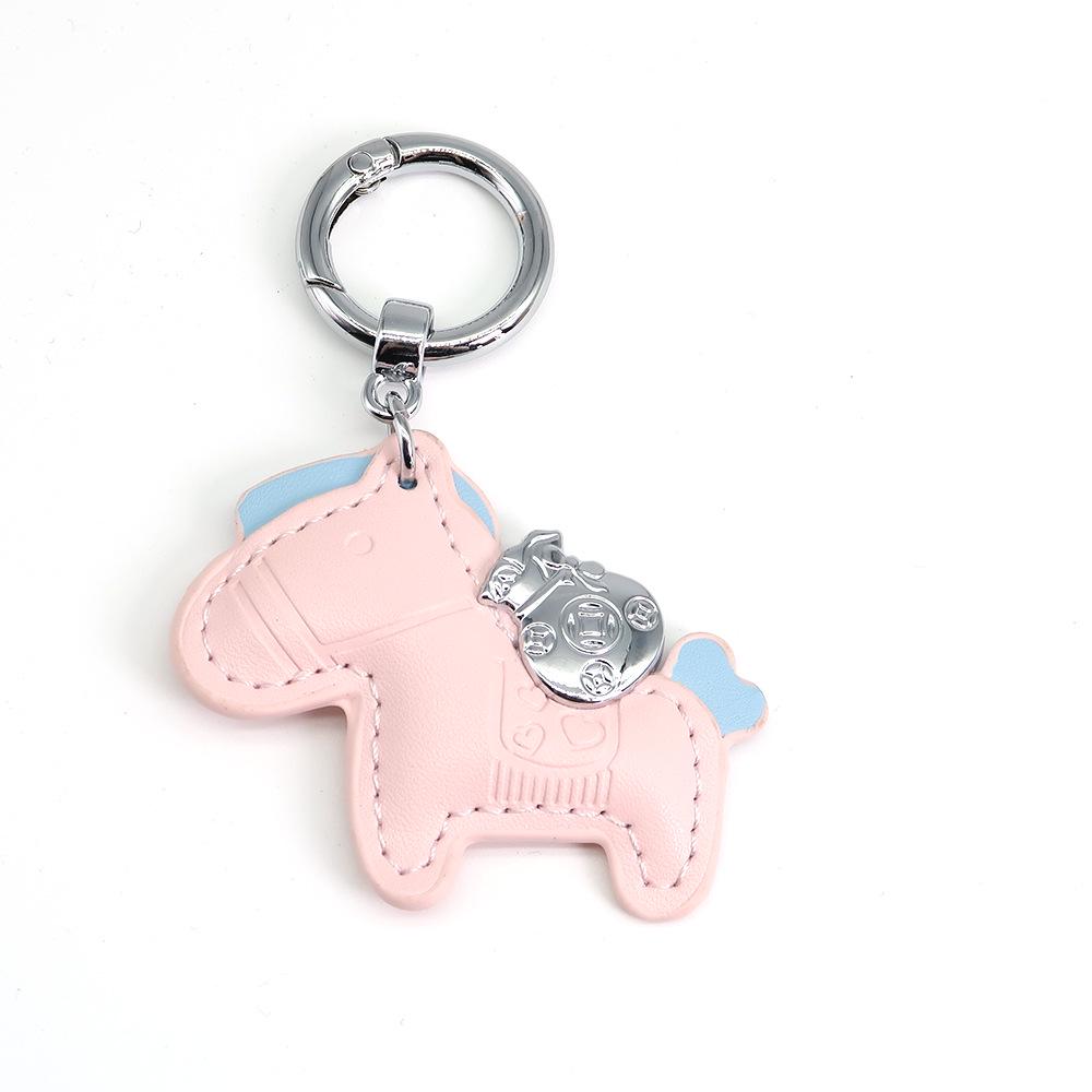 Handmade Leather Rocking Horse Keychain Pendant - Cartoon Style