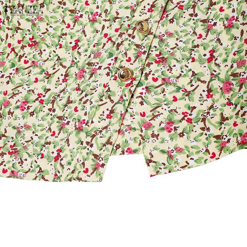 ZANZEA Lässiges Kleid mit Rundhalsausschnitt und Blumendruck für Damen, kurzärmelig