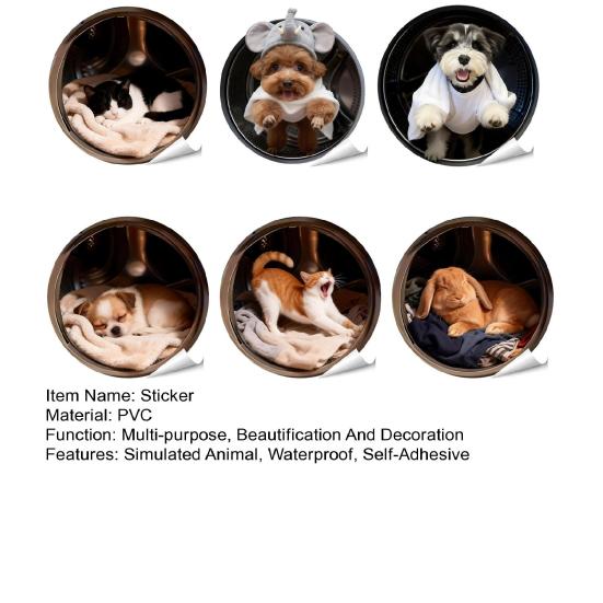 Yousheng 1/6Pcs Simulated Animal Sticker Waterproof PVC Self-Adhesive Dog Cat Rabbit Home Appliances Oven Refrigerator Washing Machine Decorative