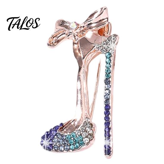 Brooch Pin, High Heels Bow Shape Lapel Pin with Sparkling Rhinestones, Women Badge for Suits Coats Bags Accessories