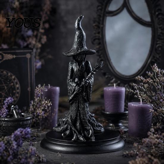 Resin Witch Decoration Statue, Gothic Halloween Figurine, Dark Night Collectible Fantasy Ornament for Desktop, Bookshelf, Home, Office Decor Art