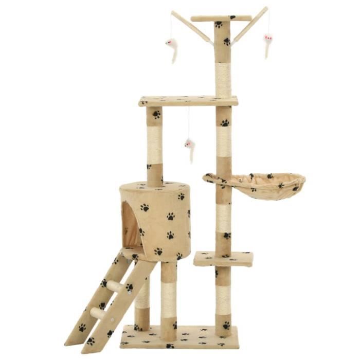 VidaXL Cat Tree with Sisal Scratching Post 138cm Beige Paw Print