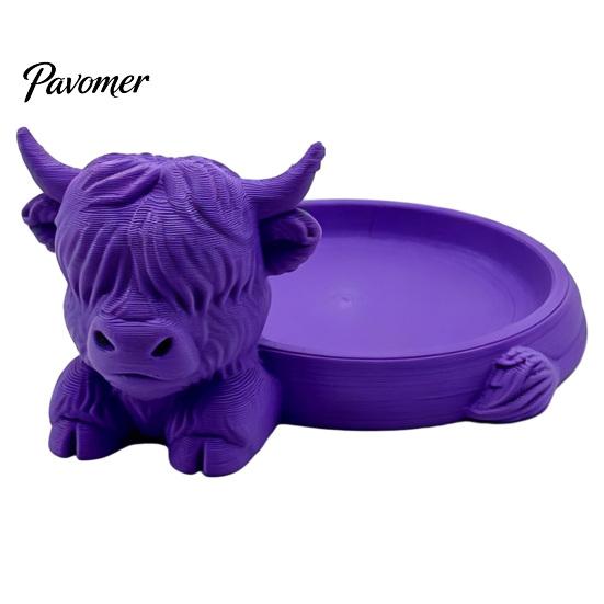 Decorative Trinket Tray Highland Cow Jewelry Storage Tray, Round 3D Printed Desktop Creative Bedroom Organizer, Tabletop Container for Rings Earrings