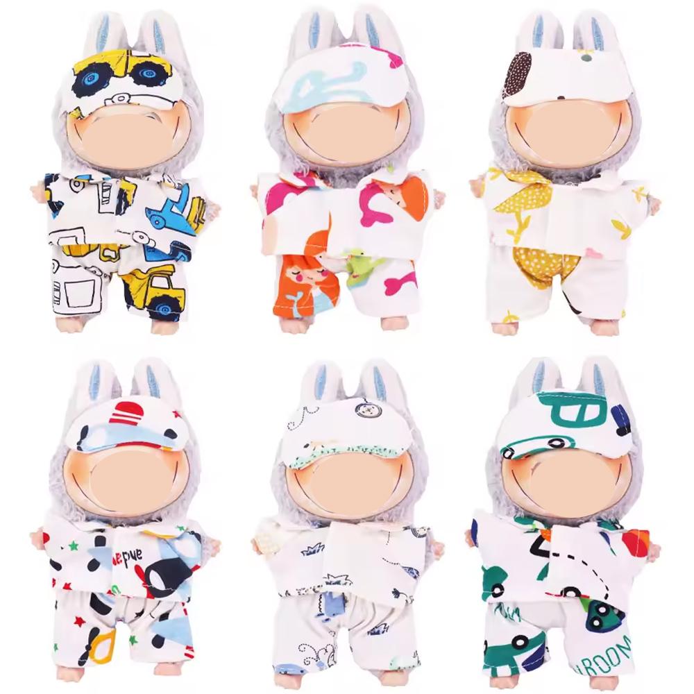 17cm Mini Doll's Accessories Collection Designed For Labubu Doll Pop 5/6Pcs/Set Bed+Quilt+Pillow Pajamas Sleeping Pouch Dollhouse GiftGirl's