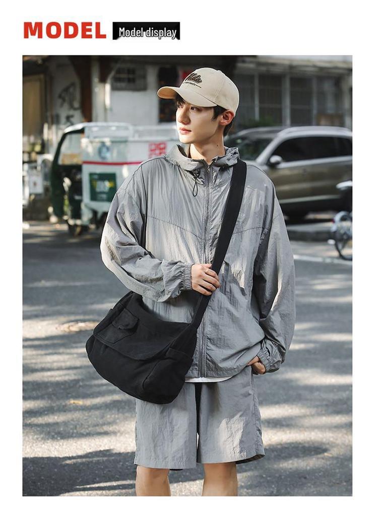 Plátěná crossbody taška v japonském stylu - Unisex ležérní jednoramenná messenger taška pro studenty