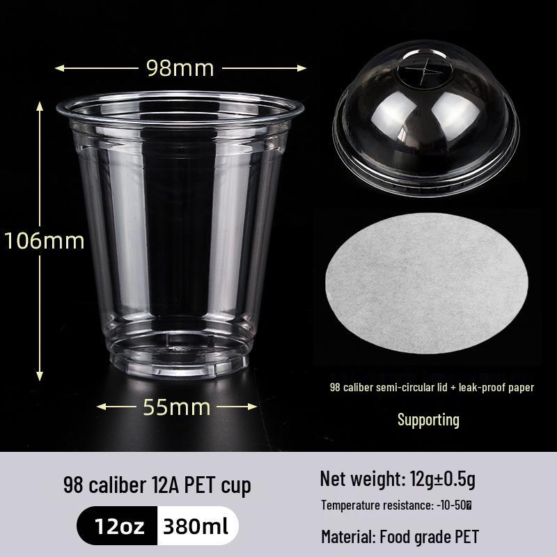Disposable PET Plastic Cup with Lid - 98mm Caliber for Milk Tea, Coffee, Lemon Tea, or Iced Drinks