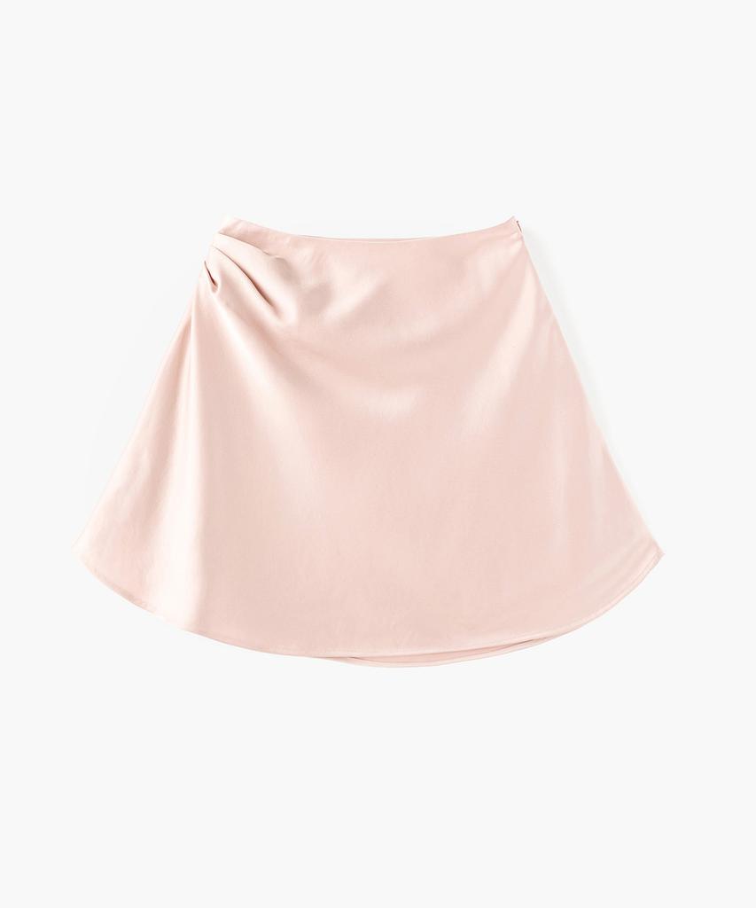 MONGDOL Side Tuck Satin Midi Skirt Light Pink Mdsk033Lpink