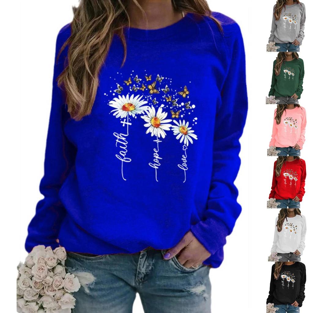 Spring Fall Women Floral Print Long Sleeve Hoodies Casual Female Sweatshirt