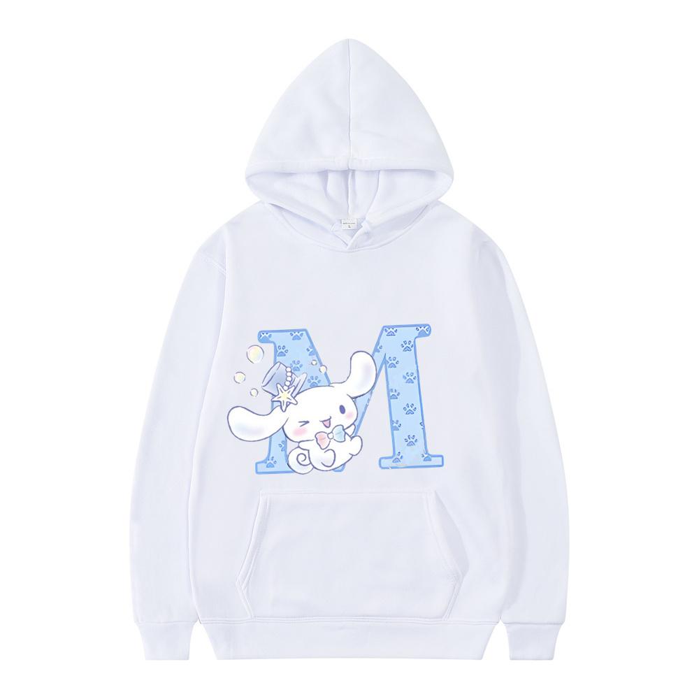 New Sanrio Cinnamoroll Woman and Men White Hoodies Letter A B C D Sweatshirts Clothes Kawaii Pullover Anime Cartoons Casual Tops