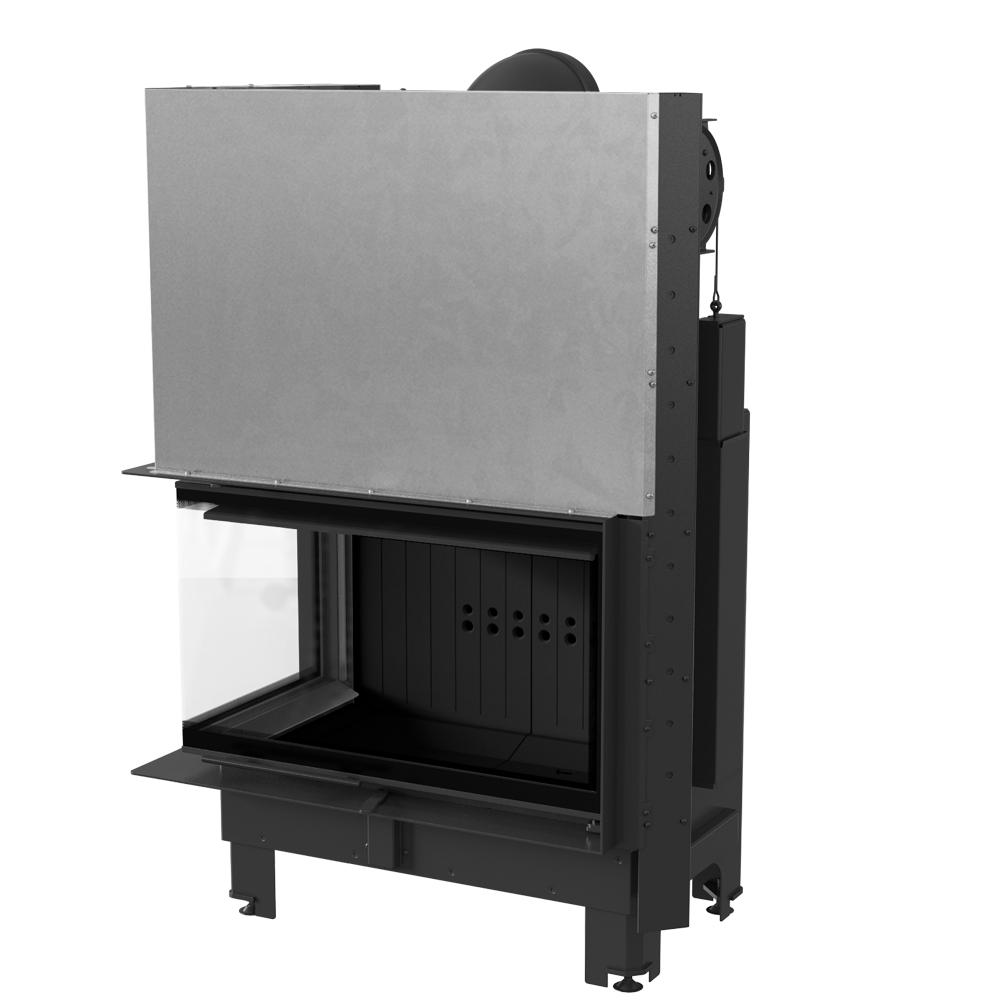 Steel fireplace KRATKI MBO left 15 kW Ø 200 Lift-up Bent glass black thermotec