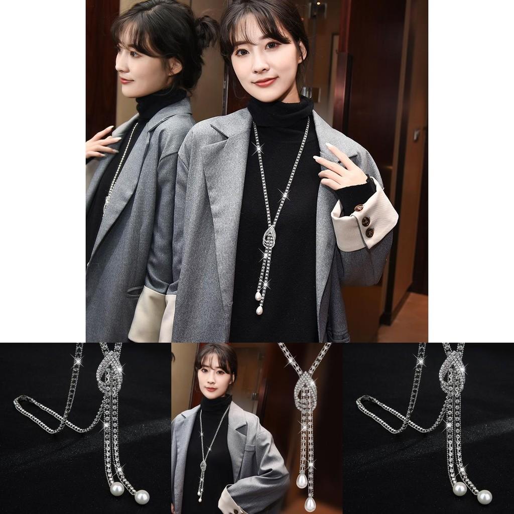 Alloy Long Unique Necklace For Women Featuring Crystal Decor And Chic Geometric Shape
