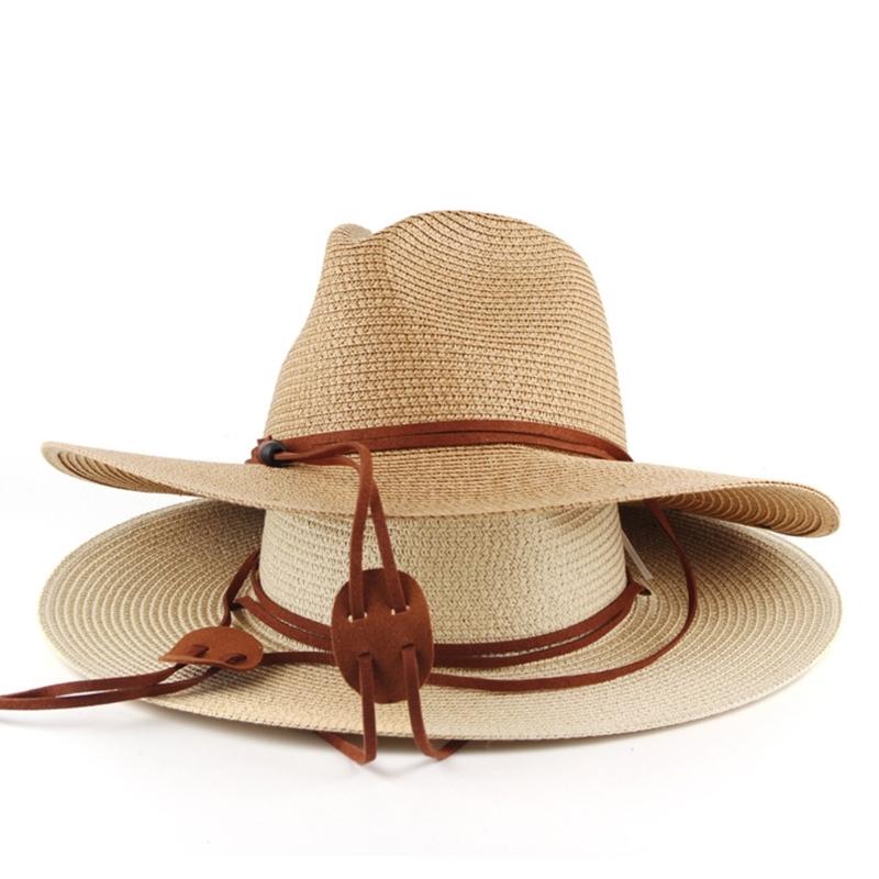 Handmade Weaving Straw Hat for Adult Unisex Beach Hat Holiday Camping Beach Getaways Sun Hat with Adjustable Chin Rope
