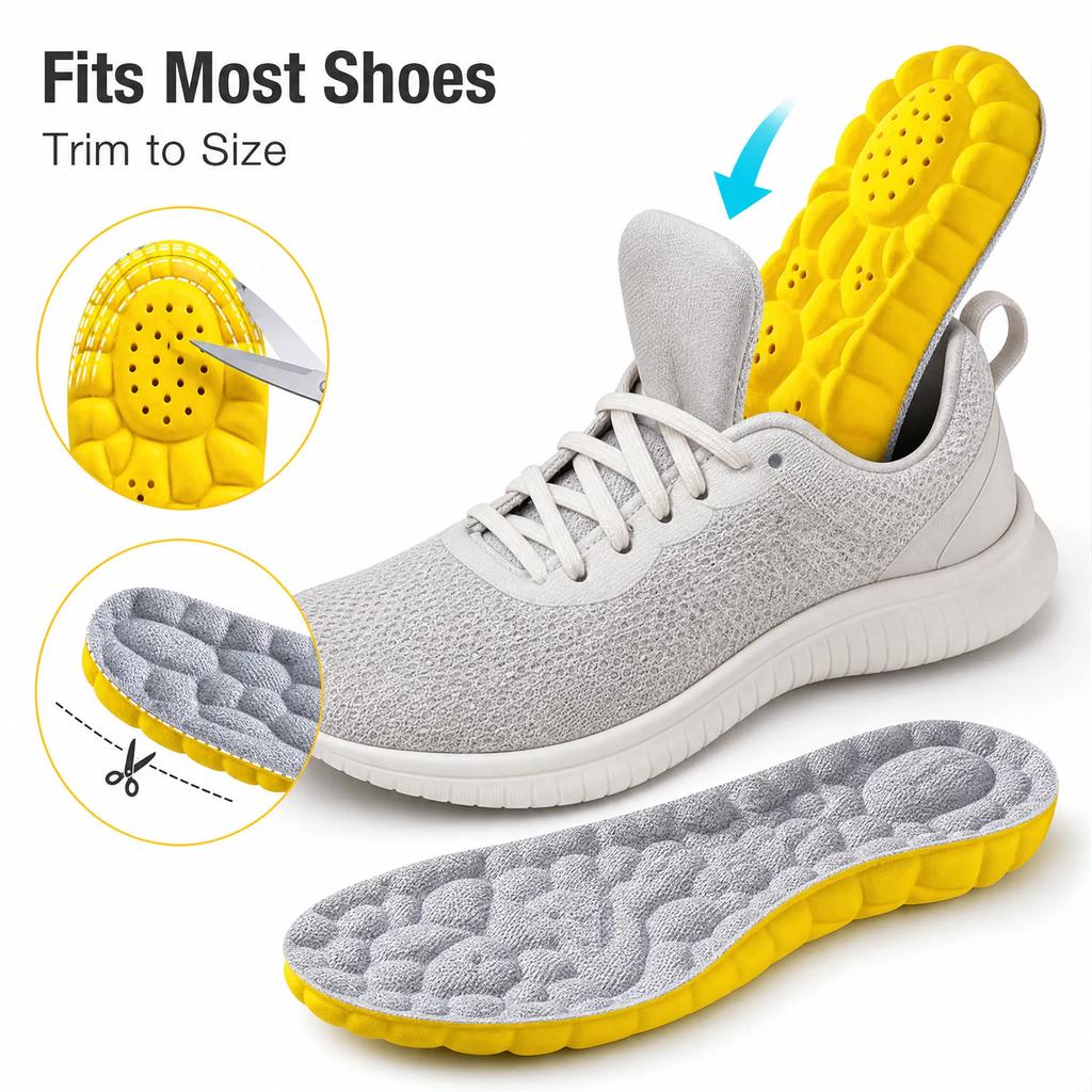 Soft Shock Absorbing Shoe Insoles Breathable Anti-Slip Foot Support Pads for Running Walking Daily Sports Foot Care