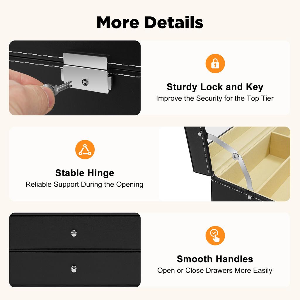 Eyeglasses Display Case 24 Compartment with Lock, 3-Tier Glass Top Jewelry Storage Organizer for Sunglasses Watches Earrings