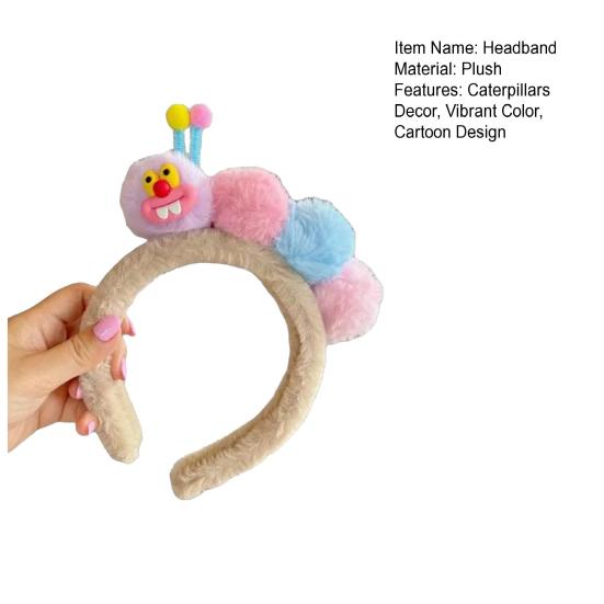 Caterpillar Headband Girls Plush Texture Cartoon Shape Rich Color Makeup Wash Face Hair Hoop Hair Fixing Accessory
