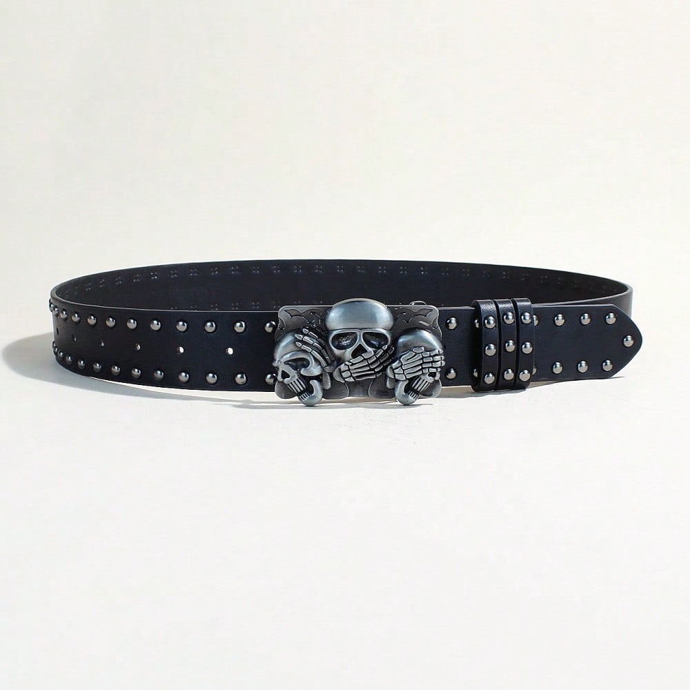 Trendy Belt Men's Skull Belt Punk Snap Pants Belt Women
