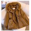 Women Short Hooded Faux Fur Lined Parka Coat Winter Warm Trench Jacket Waist Slim Korean Style