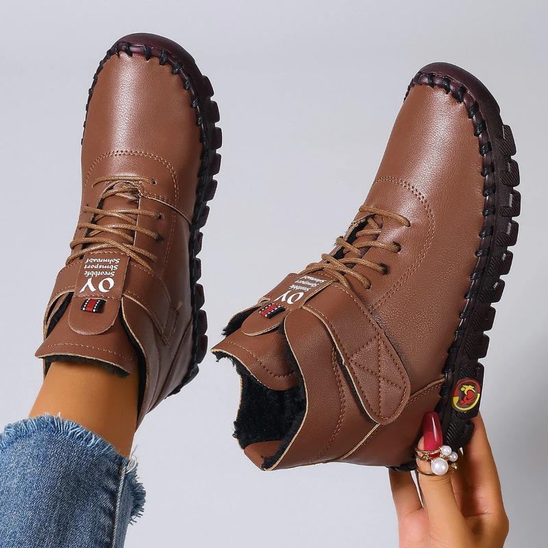 2026 New Fur Thick Boots Women Short Leather Boots Women's Furry Orthopedic Shoes Women Winter Waterproof Snow Boots Botas Mujer