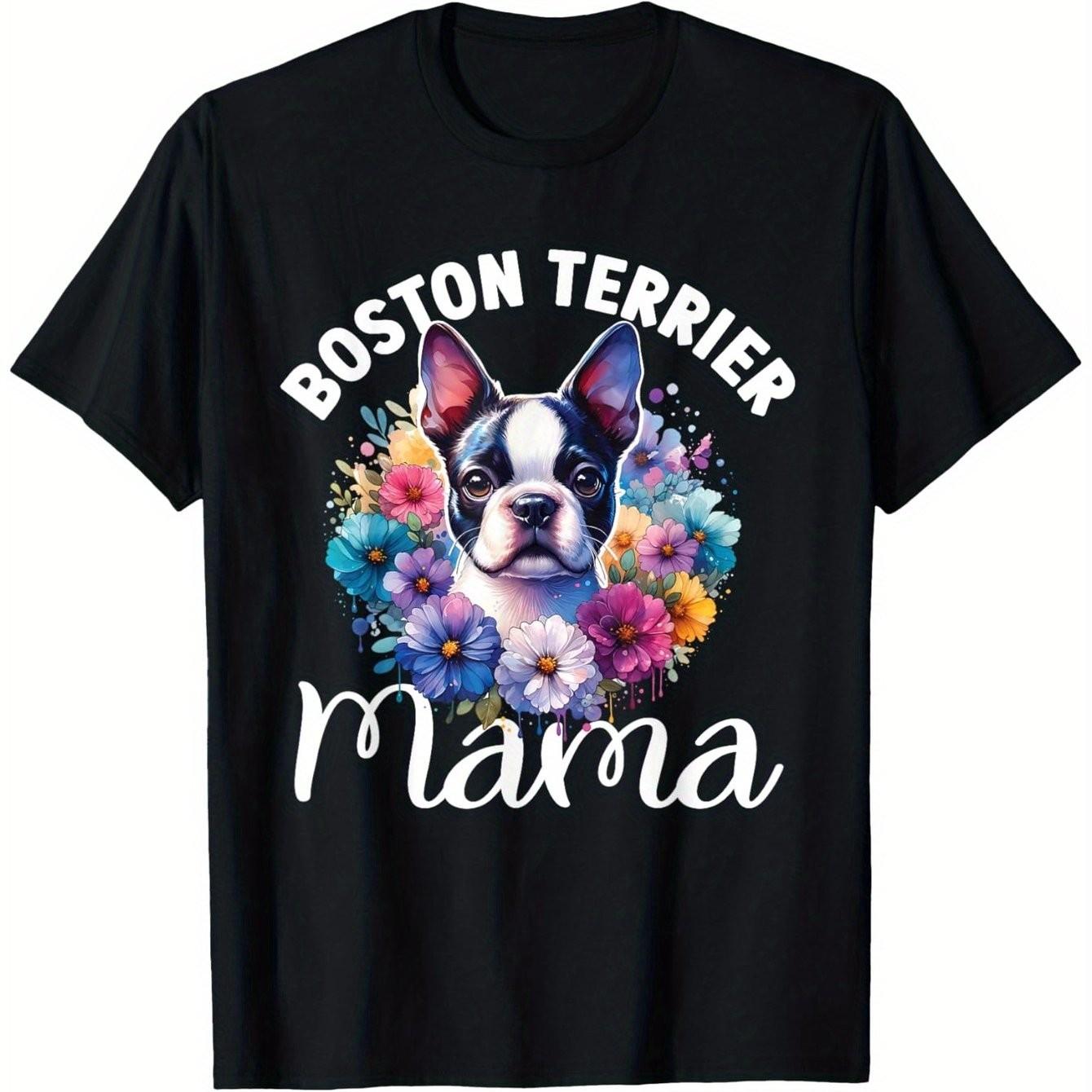 

Женская футболка с цветочным принтом и надписью Boston Terrier Mama, из мягкого хлопка, с круглым вырезом, повседневная S