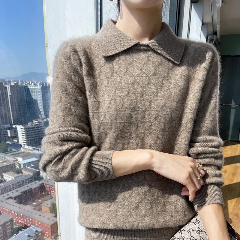 Shell Lapel Cardigan for Women In Autumn and Winter Soft and Skin-friendly Cashmere Knitted Base Shirt Fashionable Versatile Pullover Sweater