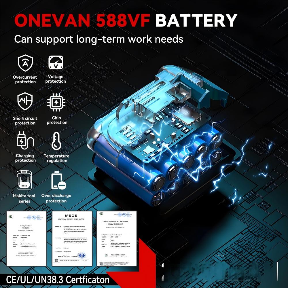 ONEVAN Bezkomutátorový elektrický rázový utahovák s momentem 3500N.M 3/4palcový 8stupňový akumulátorový klíč Elektrické nářadí pro 18V baterii Makita