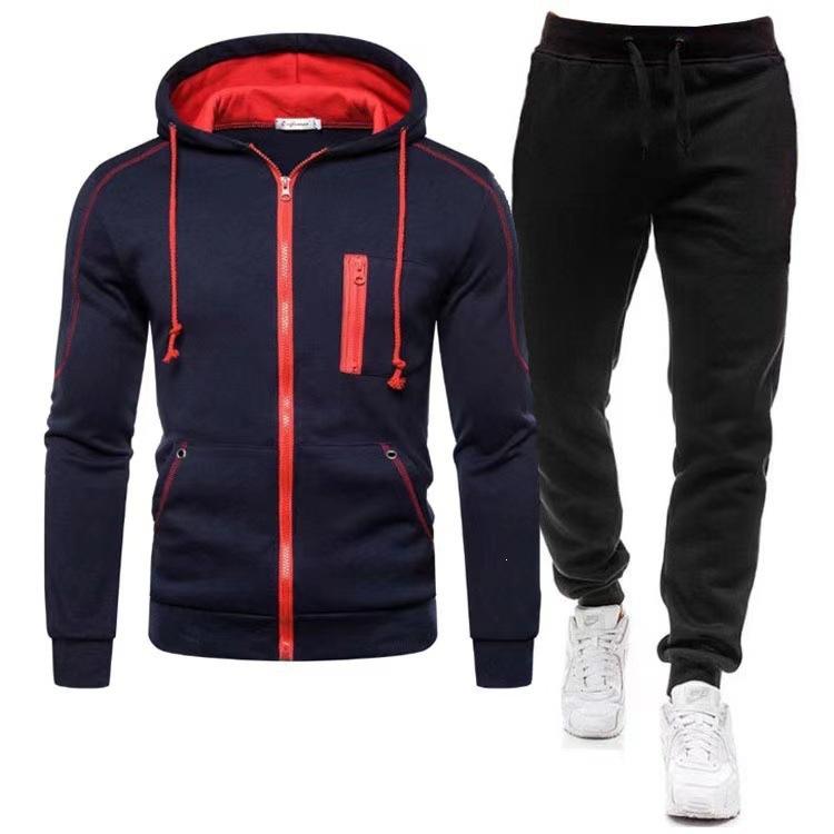 New Cardigan Zipper Hooded Sweater Set, Digital Leisure Sports Solid Color Men's Sweatpants