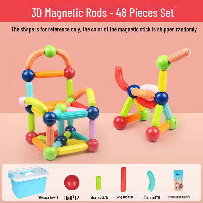 Bastoane Magnetice Mari și Blocuri Magnetice de Fier - Jucării Educative pentru Dezvoltarea Creativă a Copiilor și Învățare Timpurie
