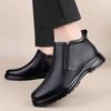 Men's High-Top Genuine Leather Slip-On Ankle Boots - Autumn/Winter Warm Velvet Cotton Casual Footwear