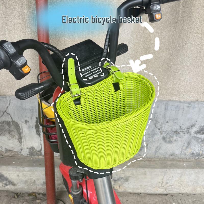 Hand-Woven Rattan-Style Detachable Bicycle Storage Basket for Children's Scooters - Small, Lidless