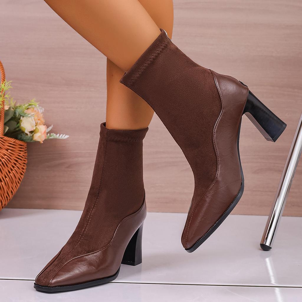 Women's Boots Fashionable Autumn New Comfortable Pointed Toe Side Zipper  Versatile Chunky Heels  Women's High Heel Boots 625