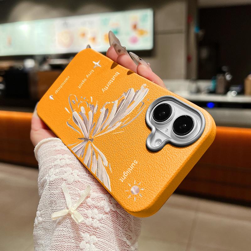 Simple Butterfly Print Shockproof Soft TPU Case For iPhone 16 Pro Max 15 Pro 14 13 12 11 Lens Protection Matte Leather Texture Slim Phone Cover