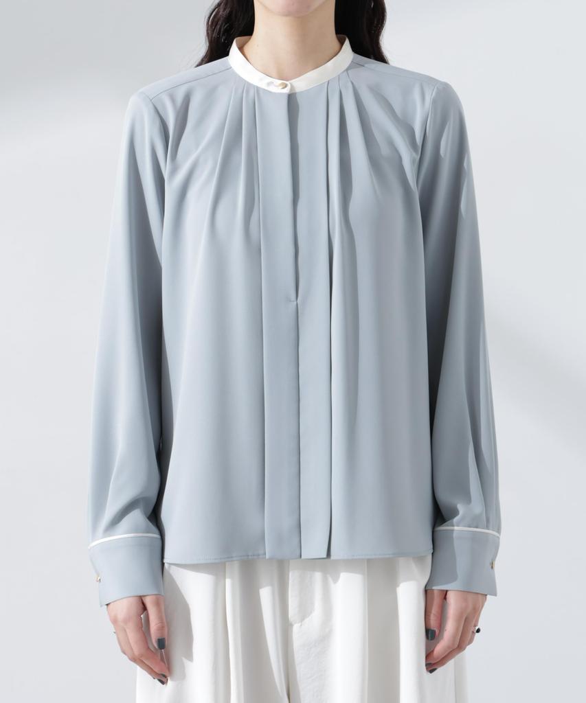 Nano Universe Stand Tuck Size M Blue Women's Two-Tone Blouse, (111cm), (Product Code 669-5120301)