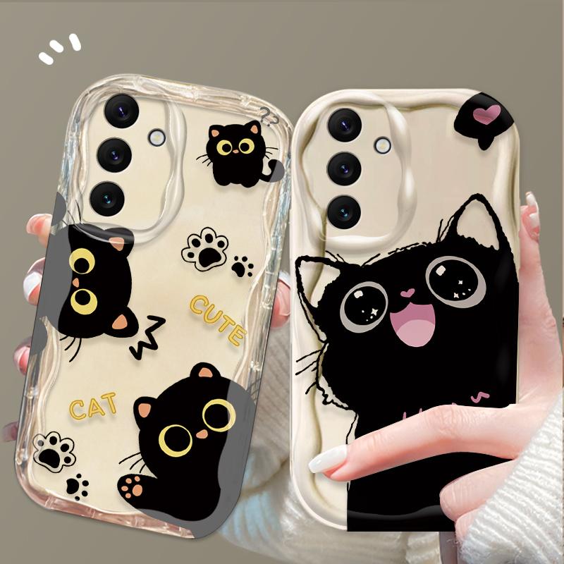 Cute Big Eyes Black Cat Case for Samsung Galaxy A16 A06 A55 A35 A25 A15 A05 A05S A54 A34 A24 A14 A73 A53 A33 A23 A13 A52 A32 A22