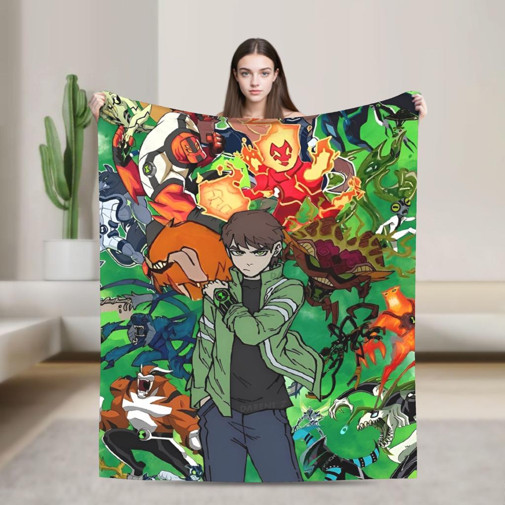 Ben 10 Omnitrix Unleashed Flannel Blankets  Warm Soft Bedding Throws for Couch Bed Picnic Aesthetic Bedspread Sofa Bed Cover