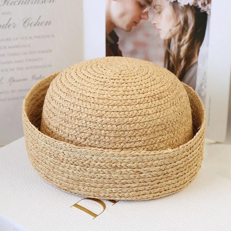 

summer ins Blog 100% Raffia Sailor Hat beach sun hat for women straw beret Hand Wedding Party Luxury Hat Fedora Cap 55-58cm солом яний
