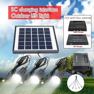 4W 6V 2 em 1 Sistema de luz solar Painel solar portátil Banco de energia 3Pcs Lâmpada solar LED para acampamento ao ar livre Iluminação de emergência