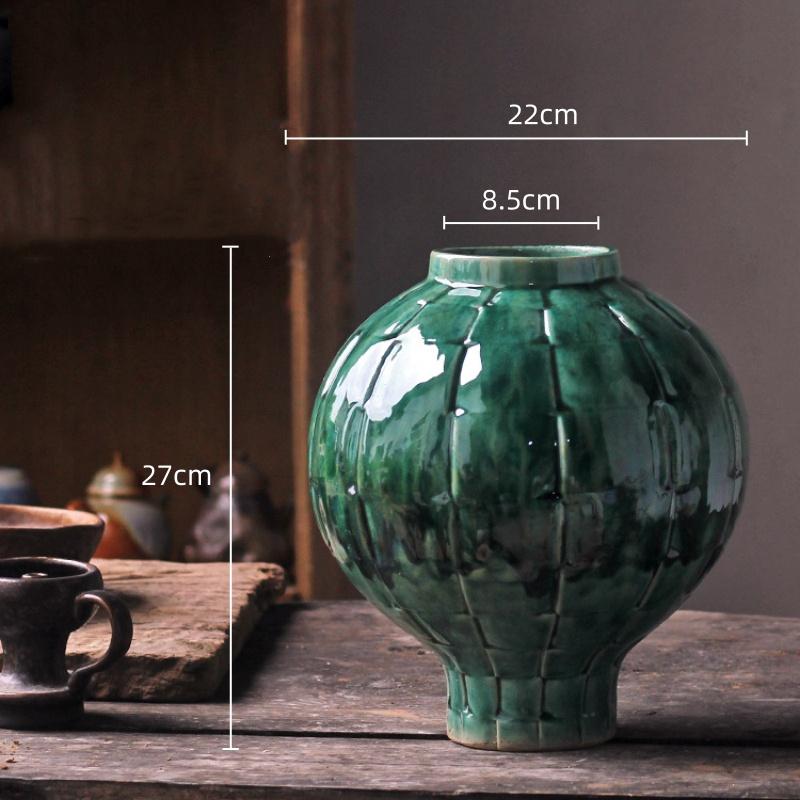 

Green Ceramic Vase Geometric Spherical Lattice Flower Vase Porcelain Bottle Floral Arrangement Accessories Home Decoration