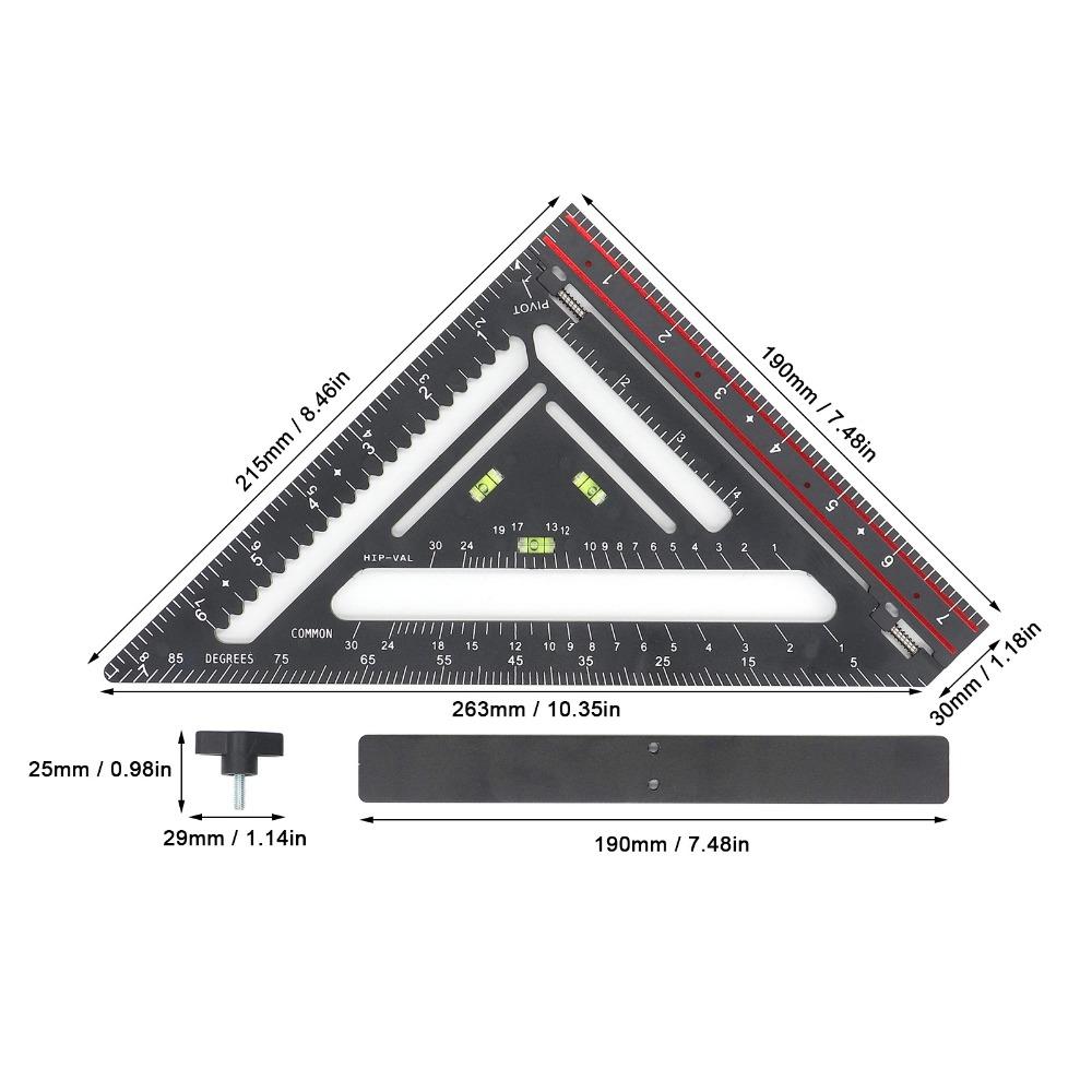 Plastic Material Folding Square Multipurpose Design 7-inch Size Triangle Ruler Black 90 Degree Woodworking Square