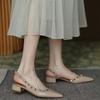 French pointed rivet thick heel shoes 2024 spring and summer Internet celebrity patent leather nude sandals temperament rear empty heel single shoes