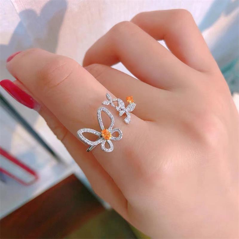 Butterfly Yellow Zircon Adjustable Ring for Women – Oval Diamond Shape, Sweet Gift, Versatile Style Adjustable Open