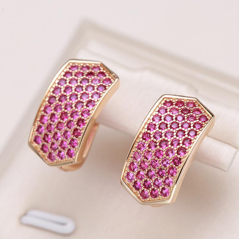New  Rose Gold Color Earrings For Women Micro Paved Red Natural Zircon Earrings Fashion High Quality Daily Fine Jewelry