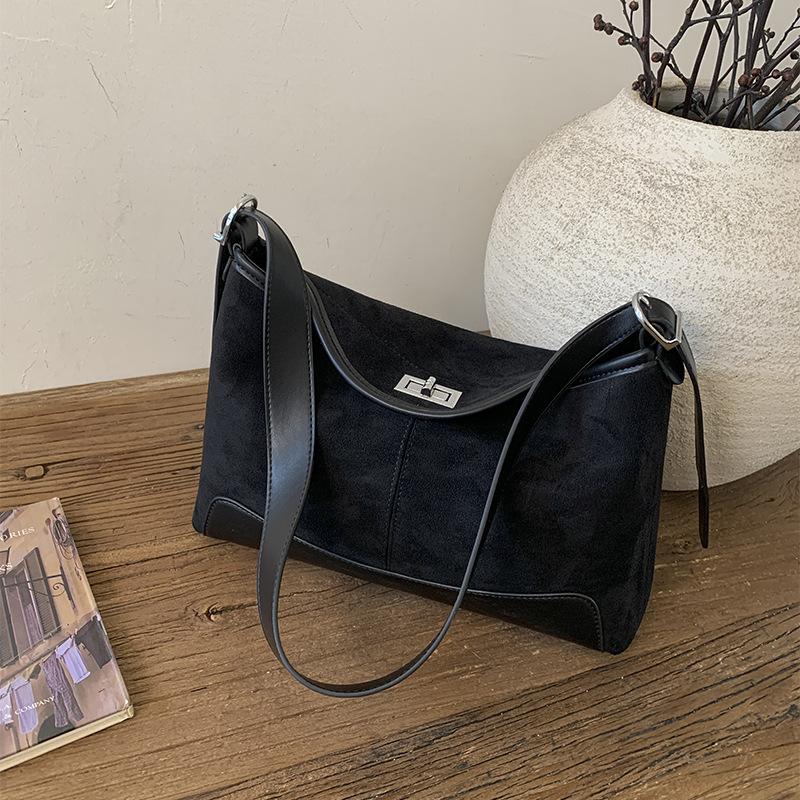 2025 New Niche Retro Suede Splicing Tote Bag Women's Large-capacity Commuter Bag Simple and Versatile Shoulder Bag
