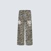 American Retro Leopard Print Drawstring Pants Loose Straight Leg Casual Sweatpants Men Women