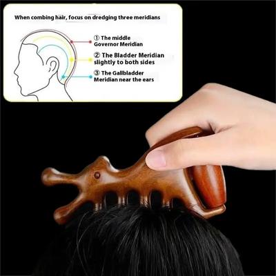 Wooden Massage Comb Head Meridian Scalp Combs Face Eye Shoulder Neck Scraping Treatment Hair Loss Anti-Static Wide Tooth Comb