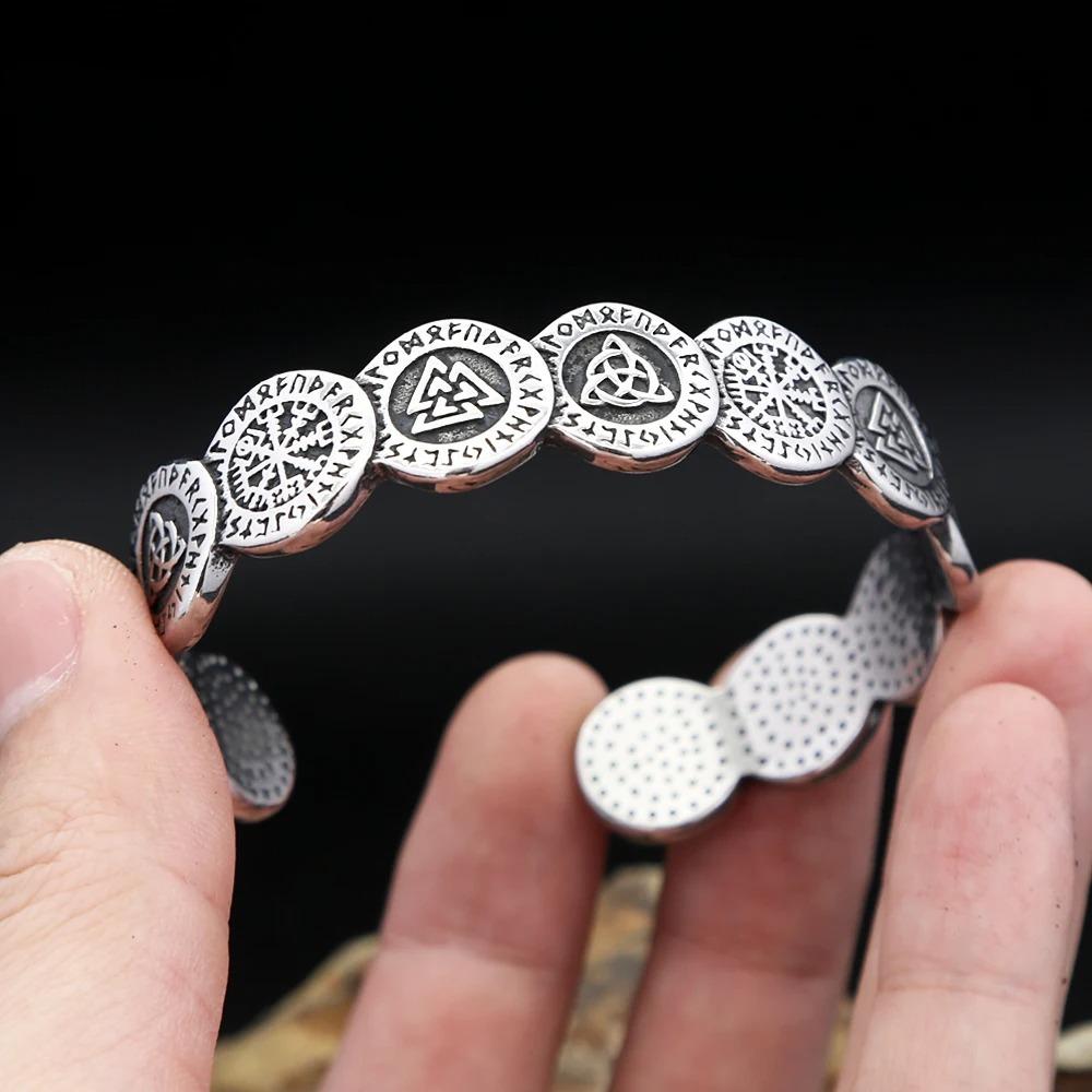 

Viking Open Cuff Bangle Titanium Steel Bracelet with Compass Celtic Knot Jewelry for Men белый