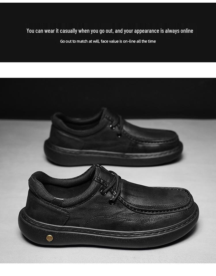 2026 Matte Leather Men's Casual Shoes - Lightweight, Wear-Resistant, Retro Style with Thick Sole - Trendy Spring Driving Footwear