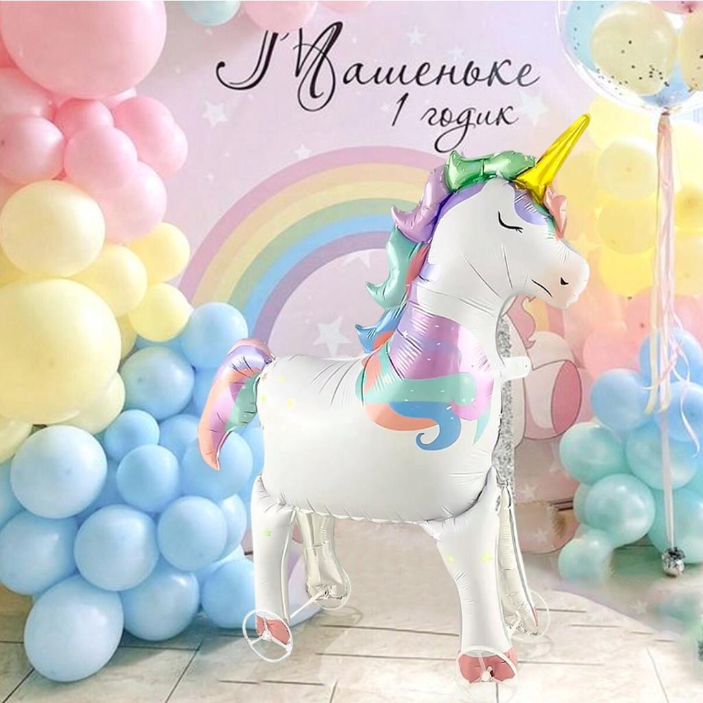 Balon curcubeu unicorn cu aripi și roți în picioare, temă unicorn, petrecere de ziua de naștere, decorațiune de ziua de naștere pentru fetiță