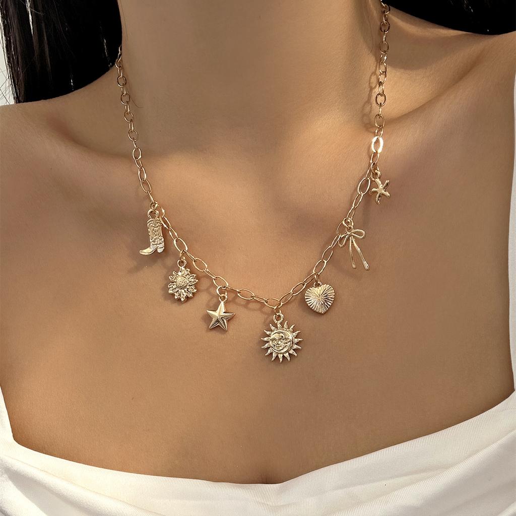 Sweet Charms Heart Cherry Strawberry Bow Multiple Pendant Necklace for Women New Trendy Cute Fruit Choker Chain Y2k Jewelry Gift