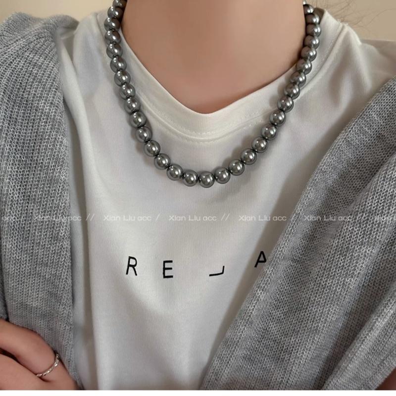 Jednoduché Luxusní Módní Elegantní Šedé Náhrdelníky Chokery s Imitací Perel Pro Ženy Šperky Svatba Doplňky